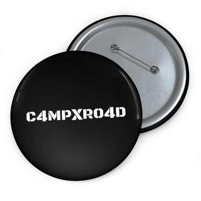 C4MPXR04D Text Pin Button | Custom Round Badge, Black Logo Button