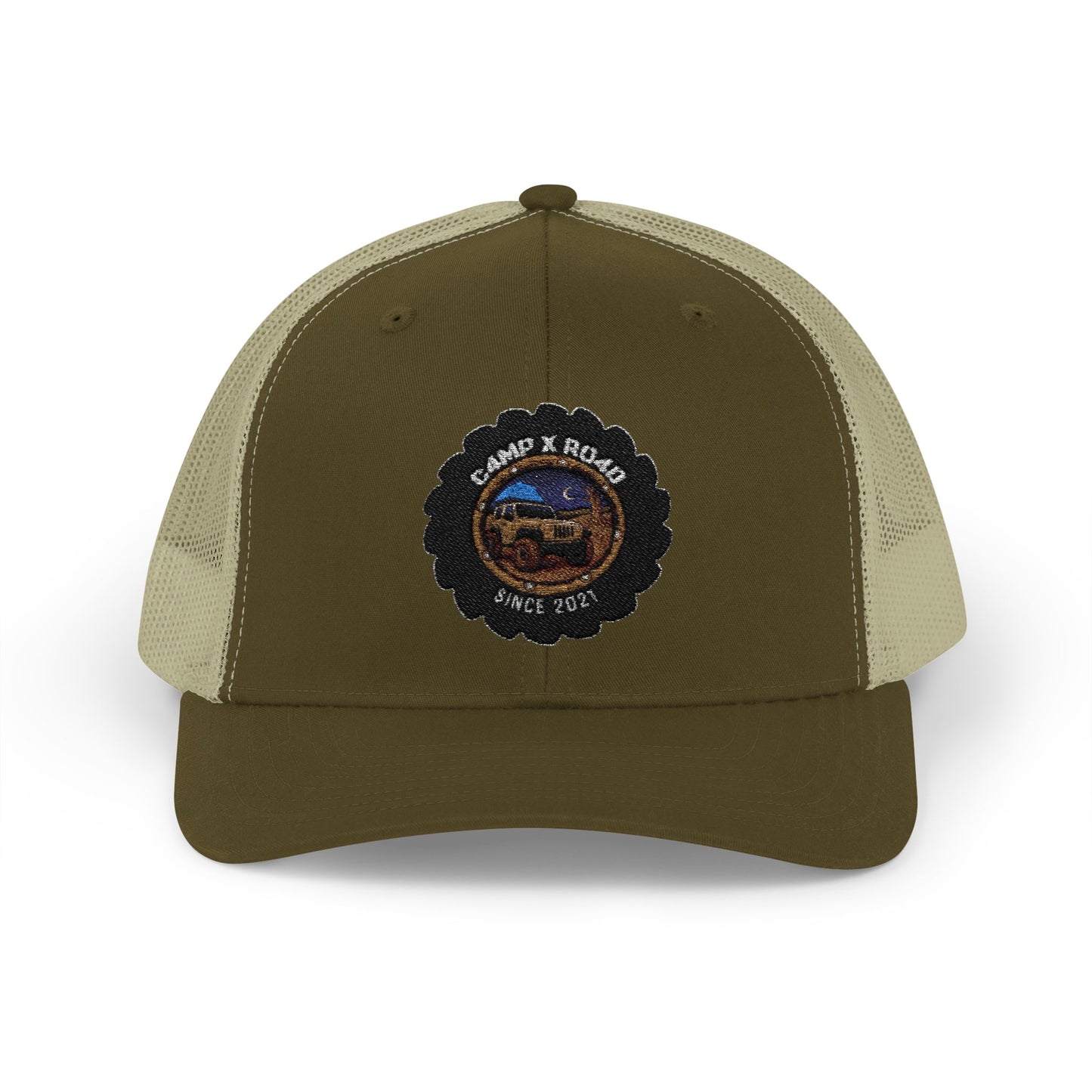 C4MPXRO4D Camper Badge Cap | Trucker Snapback Mesh Hat