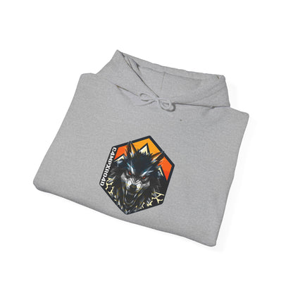 C4MPXRO4D Wolf Shield Camper Badge Hoodie | Black streetwear graphic sweatshirt