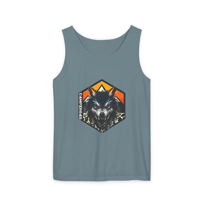 C4MPXRO4D Wolf Shield Camper Badge Tank Top | Graphic camping text tee