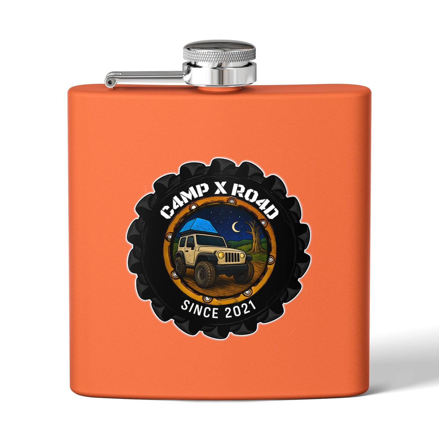 C4MPXRO4D Camper Badge Flask