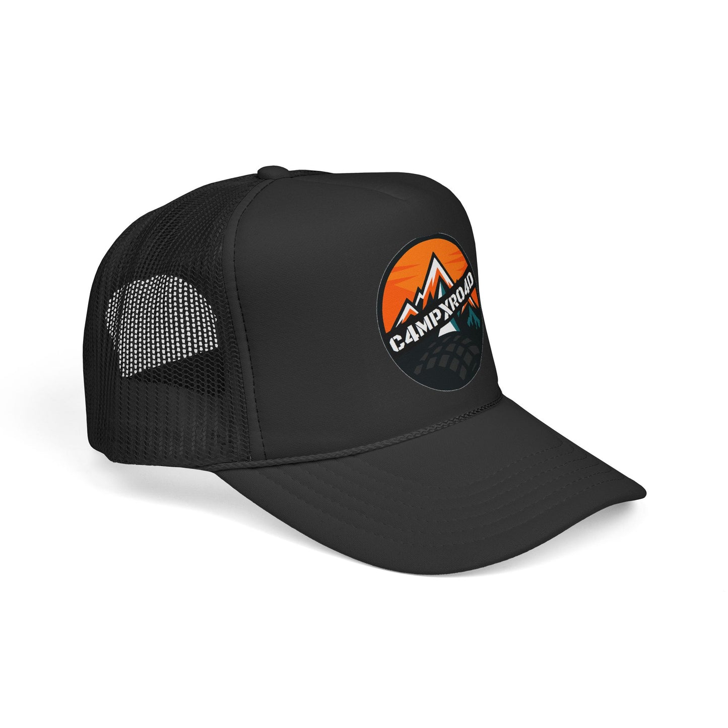 C4MPXRO4D Rounded Shield Camper Badge Trucker Cap | Adventure Mesh Hat