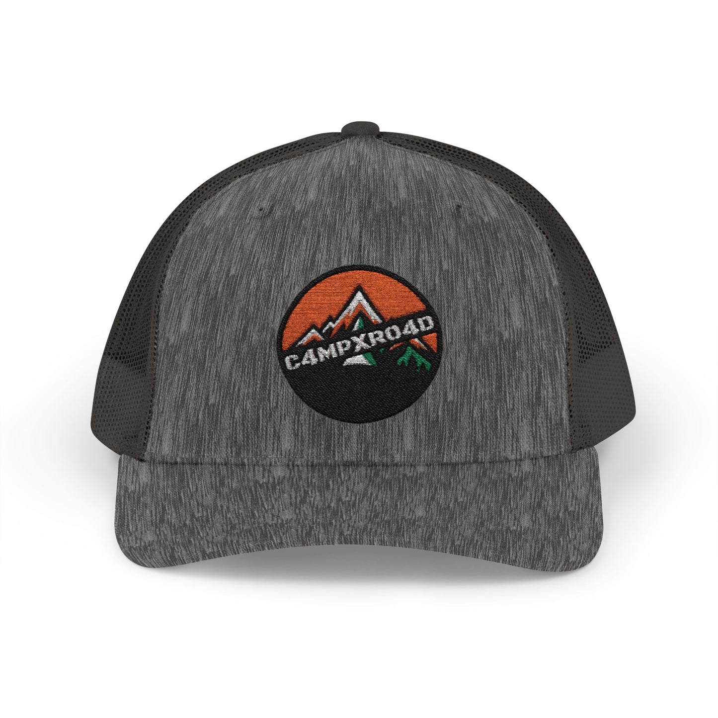 C4MPXRO4D Rounded Shield Camper Badge Cap | Trucker Snapback Mesh Hat