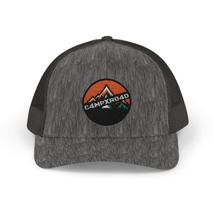 C4MPXRO4D Rounded Shield Camper Badge Cap | Trucker Snapback Mesh Hat