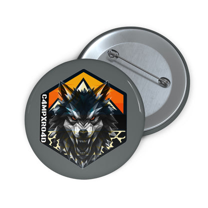 C4MPXRO4D Wolf Shield Camper Badge Pin Button | Custom Round Badge, Black Logo Button