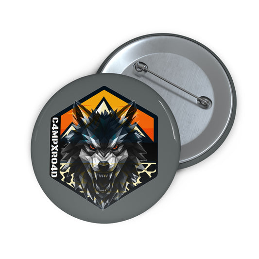 C4MPXRO4D Wolf Shield Camper Badge Pin Button | Custom Round Badge, Black Logo Button