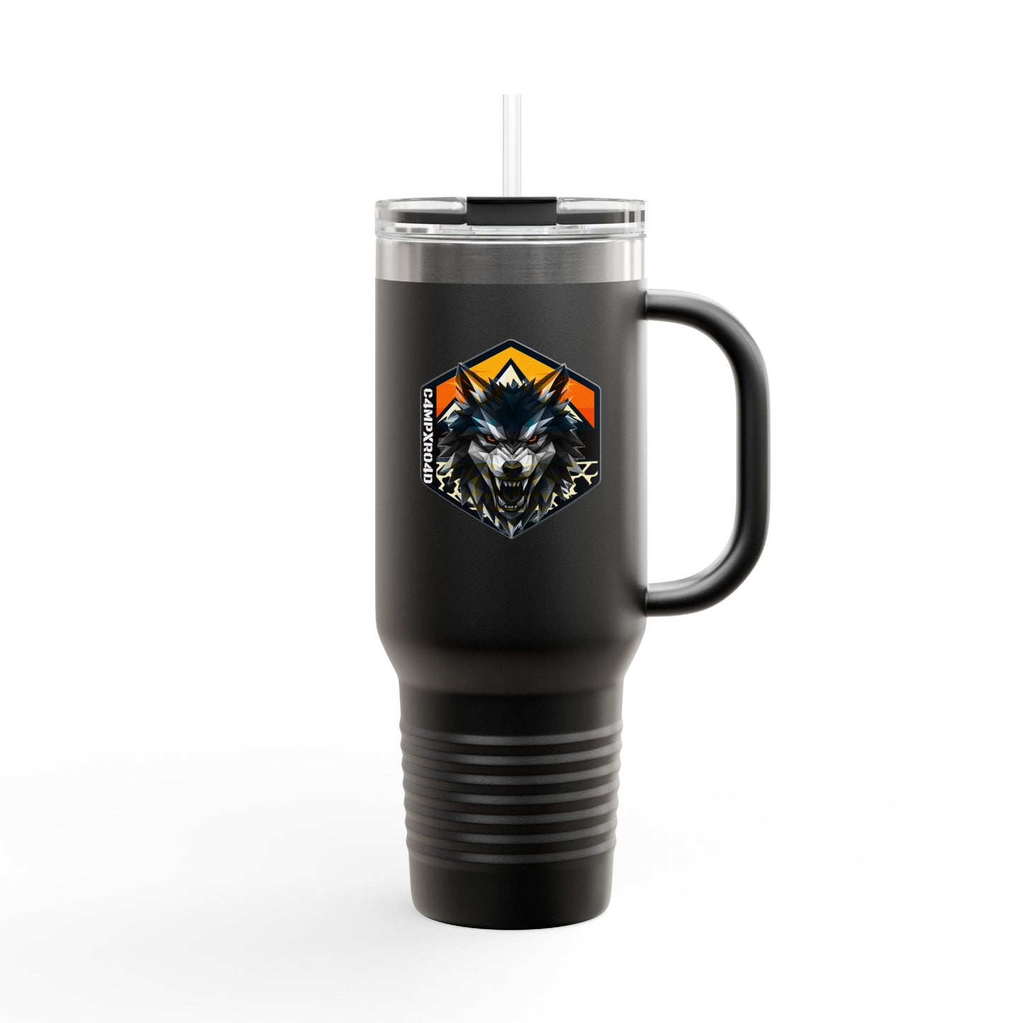 C4MPXRO4D Wolf Shield Camper Badge 40oz Travel Mug | Insulated Tumbler with Straw