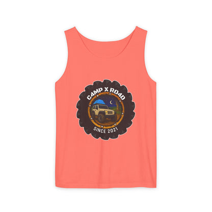 C4MPXRO4D Camper Badge Tank Top | Graphic camping text tee