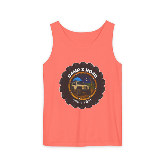 C4MPXRO4D Camper Badge Tank Top | Graphic camping text tee