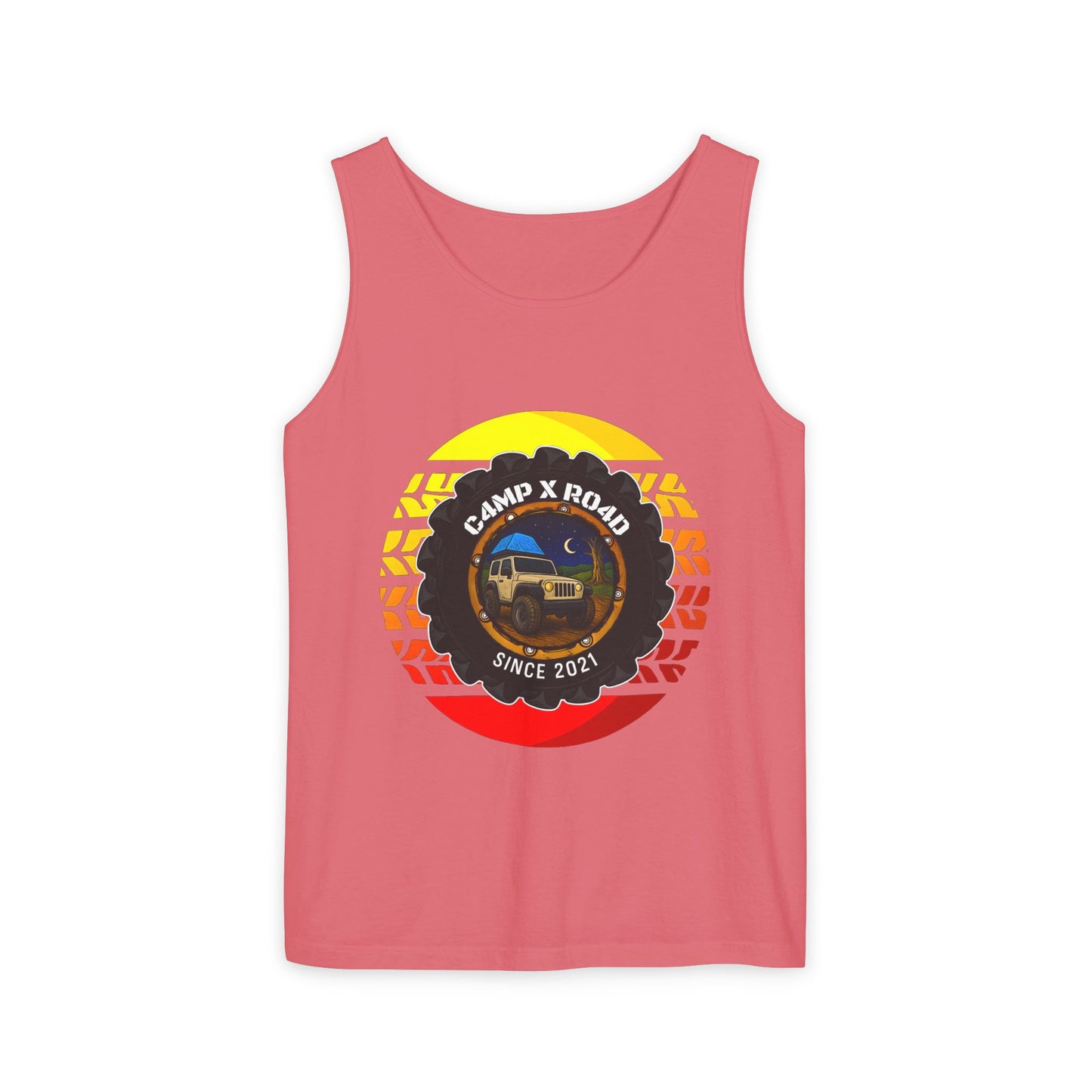 C4MPXRO4D Summer Camper Badge Tank Top | Graphic camping text tee