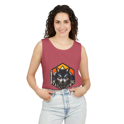 C4MPXRO4D Wolf Shield Camper Badge Tank Top | Graphic camping text tee