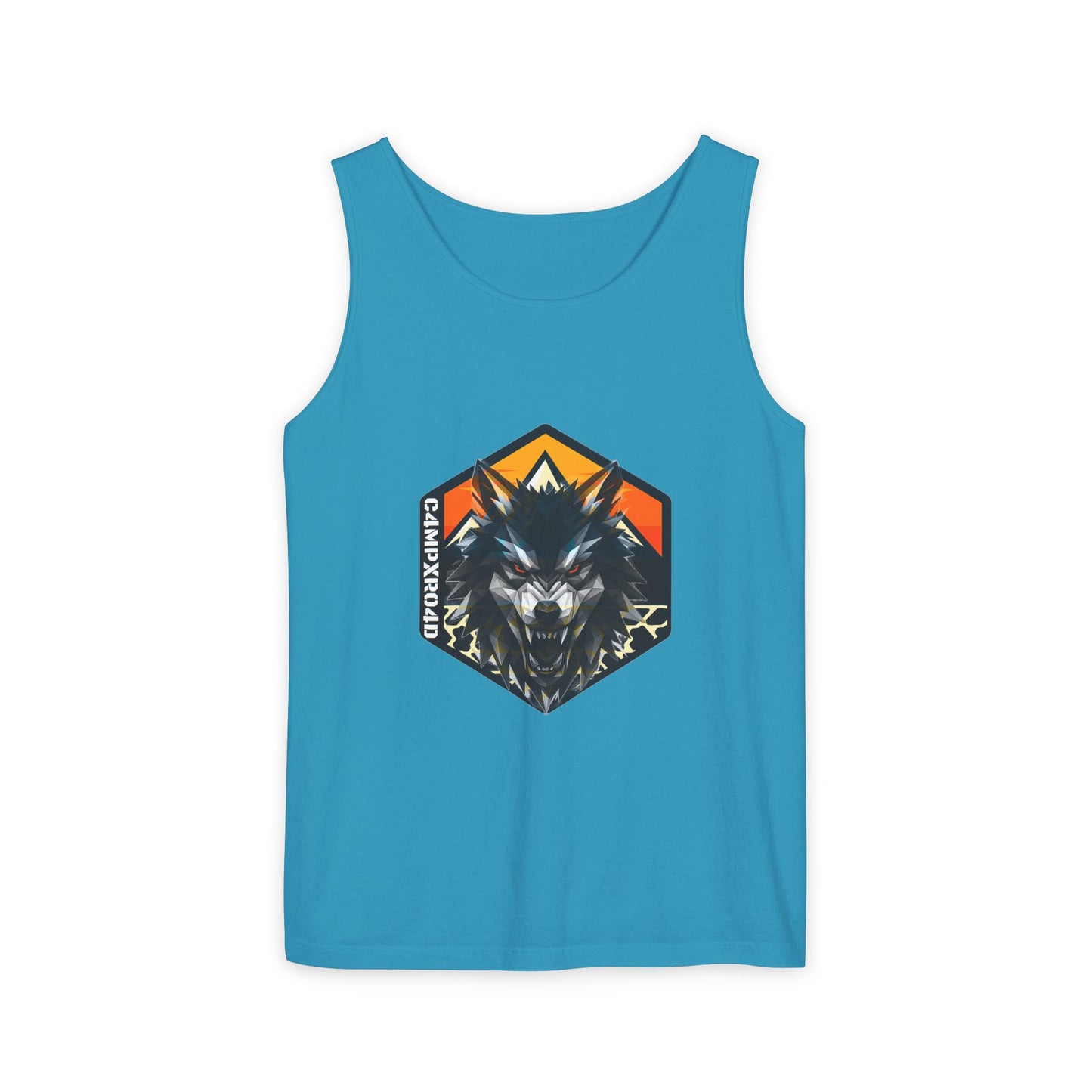 C4MPXRO4D Wolf Shield Camper Badge Tank Top | Graphic camping text tee