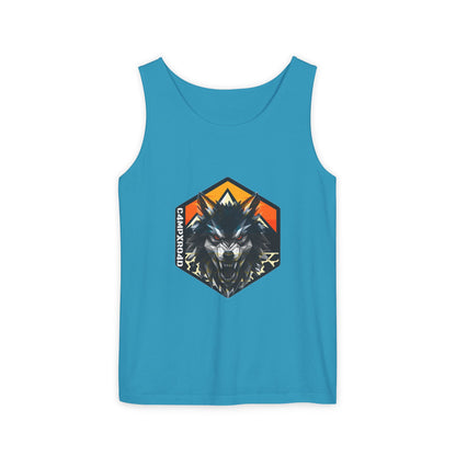 C4MPXRO4D Wolf Shield Camper Badge Tank Top | Graphic camping text tee