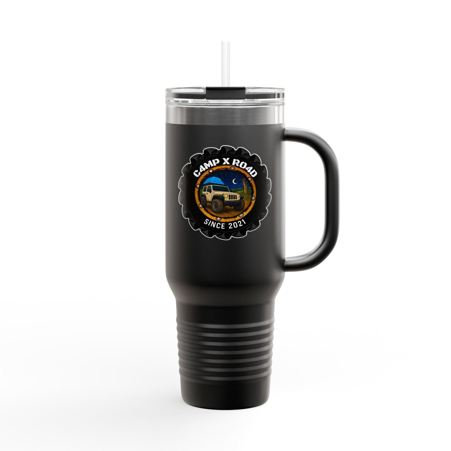 C4MPXRO4D Camper Badge 40oz Travel Mug | Insulated Tumbler with Straw