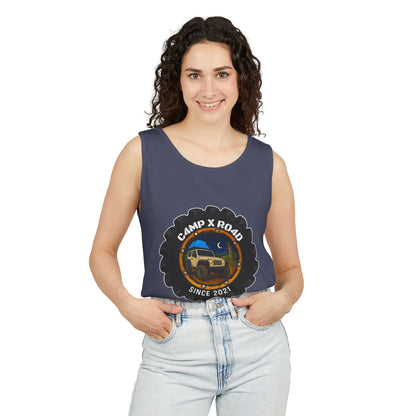 C4MPXRO4D Camper Badge Tank Top | Graphic camping text tee
