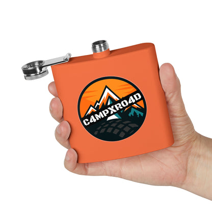 C4MPXRO4D Rounded Shield Camper Badge Flask