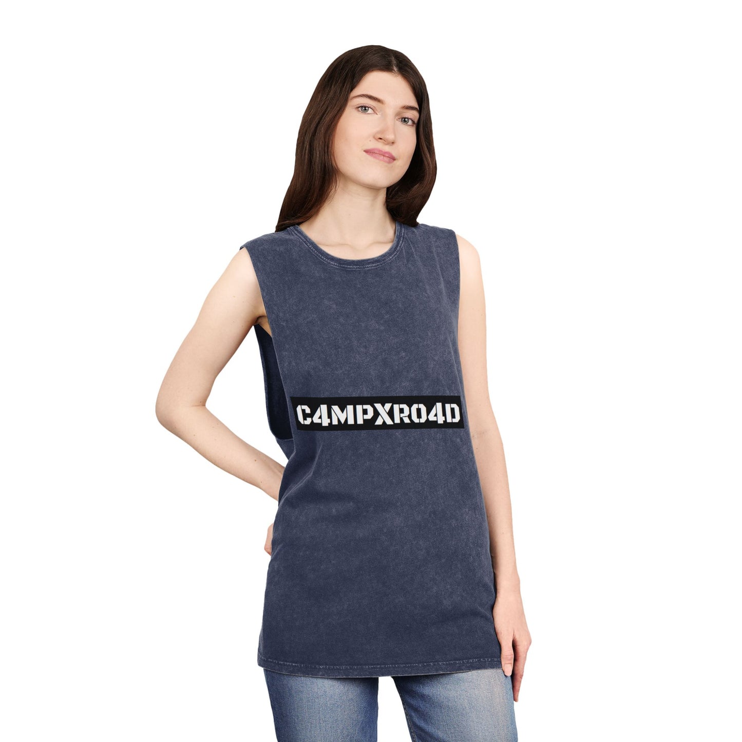 C4MPXR04D Tank Top | stonewash black, retro stencil logo