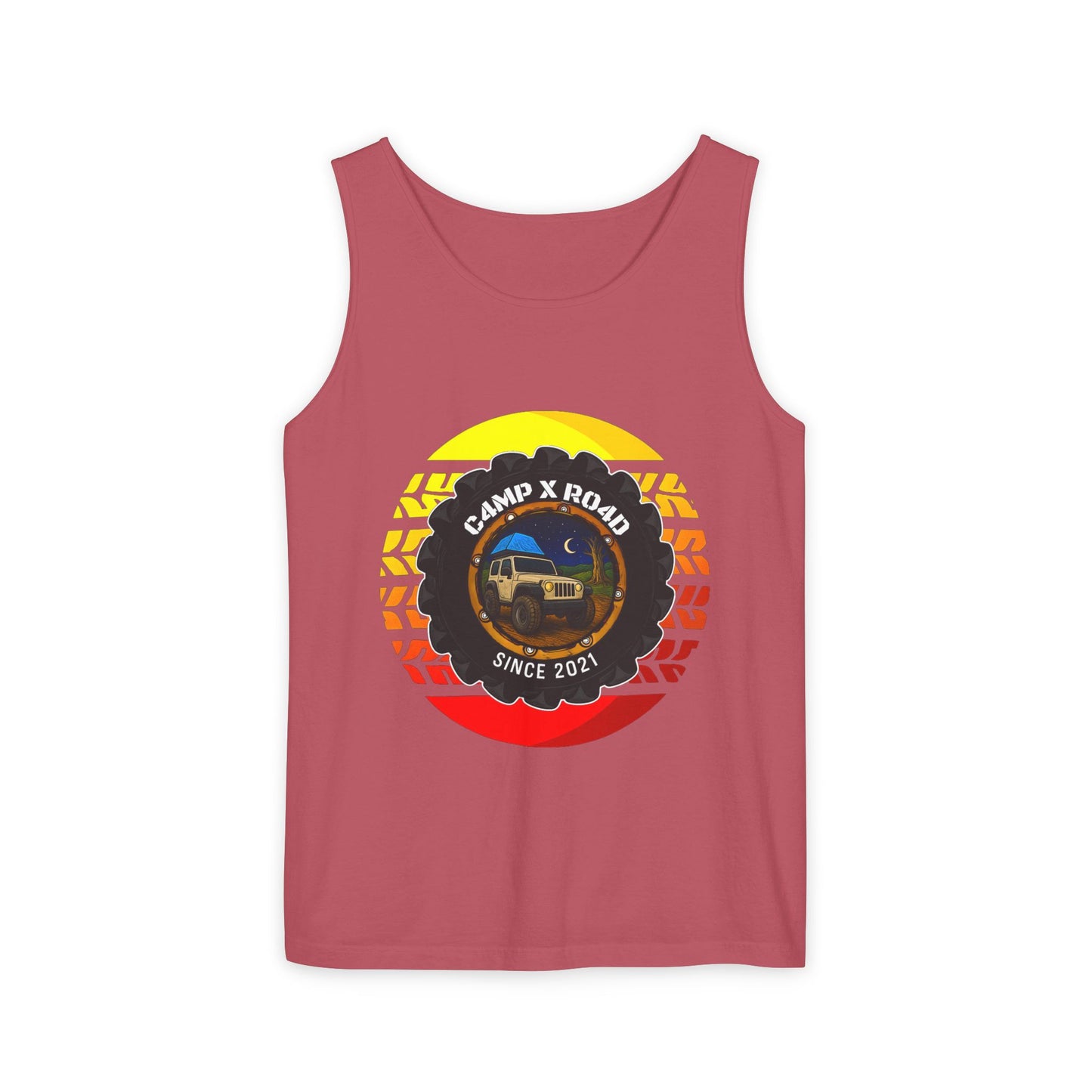 C4MPXRO4D Summer Camper Badge Tank Top | Graphic camping text tee