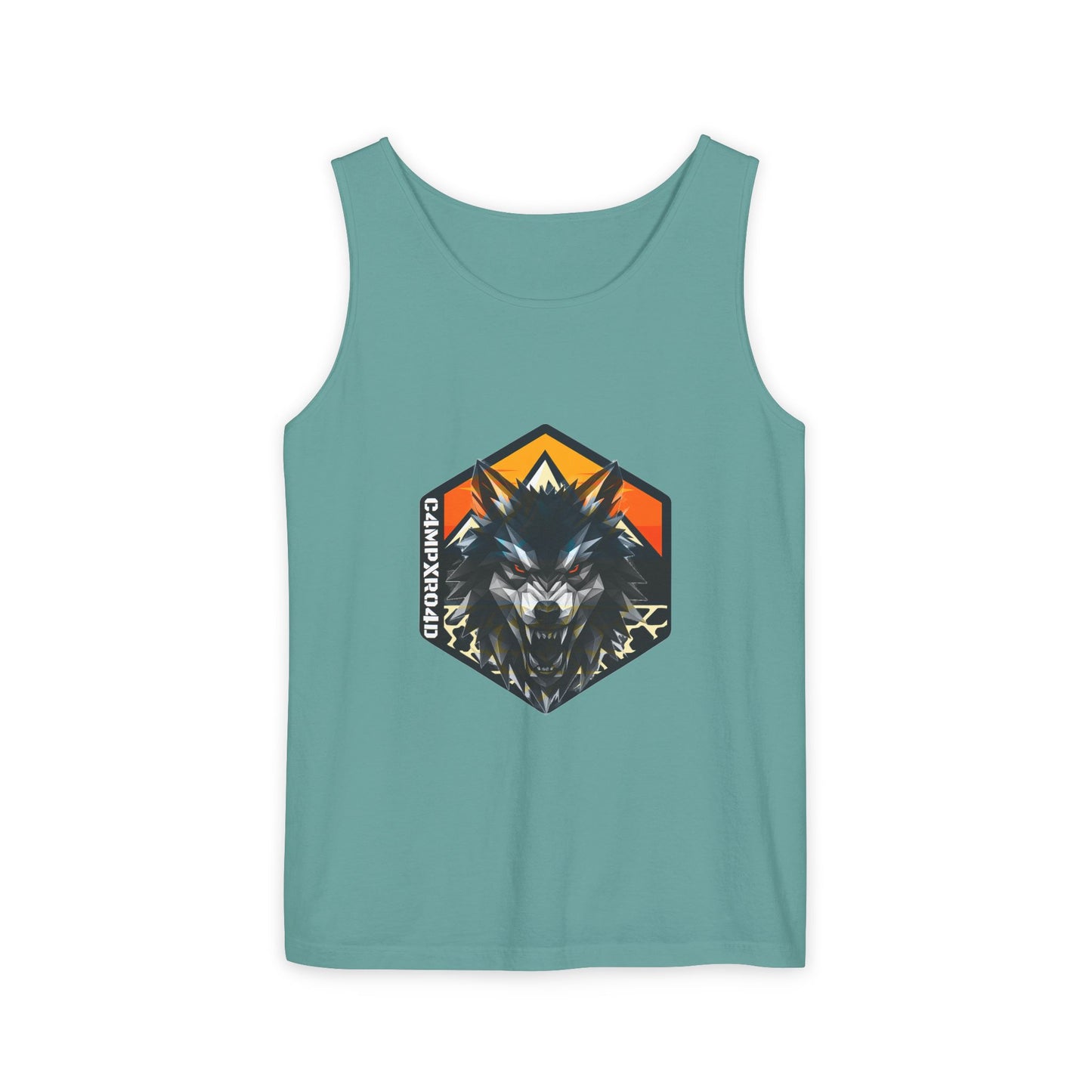 C4MPXRO4D Wolf Shield Camper Badge Tank Top | Graphic camping text tee
