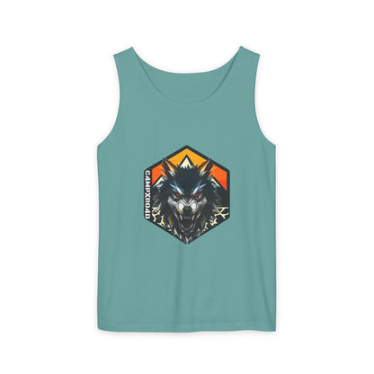 C4MPXRO4D Wolf Shield Camper Badge Tank Top | Graphic camping text tee