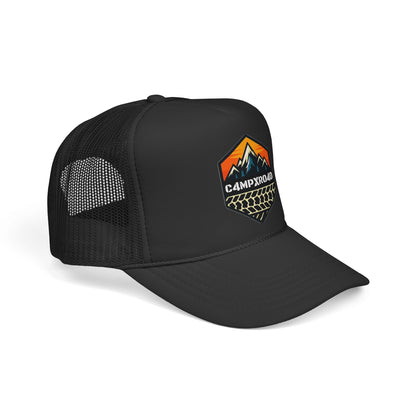 C4MPXRO4D Hexa Shield Camper Badge Trucker Cap | Adventure Mesh Hat
