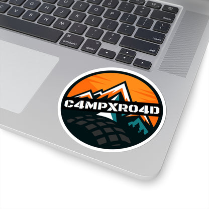 C4MPXRO4D Rounded Shield Camper Badge Sticker | Die-Cut Vinyl Laptop Decal