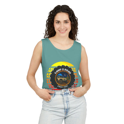 C4MPXRO4D Summer Camper Badge Tank Top | Graphic camping text tee