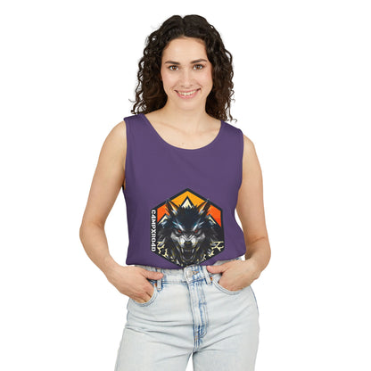 C4MPXRO4D Wolf Shield Camper Badge Tank Top | Graphic camping text tee