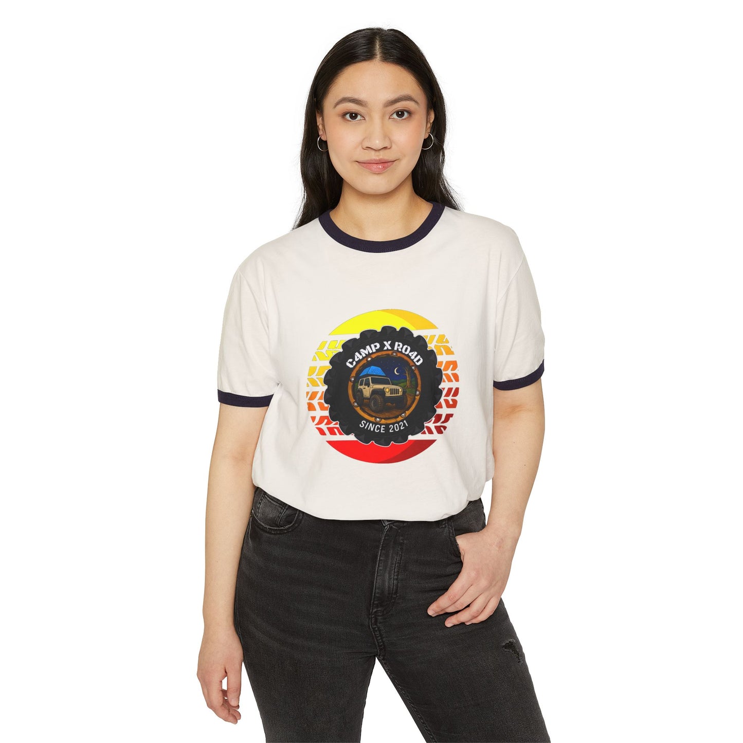 C4MPXRO4D Summer Camper Badge T-Shirt | ringer style