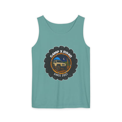 C4MPXRO4D Camper Badge Tank Top | Graphic camping text tee