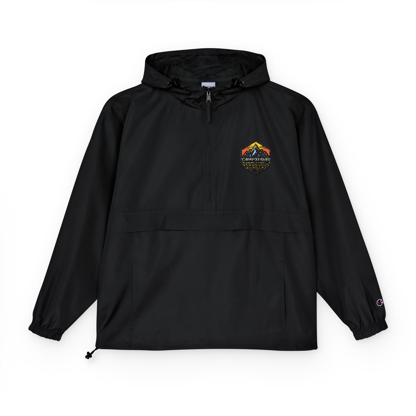 C4MPXRO4D Hexa Shield Camper Badge Anorak Jacket | Black Packable Windbreaker