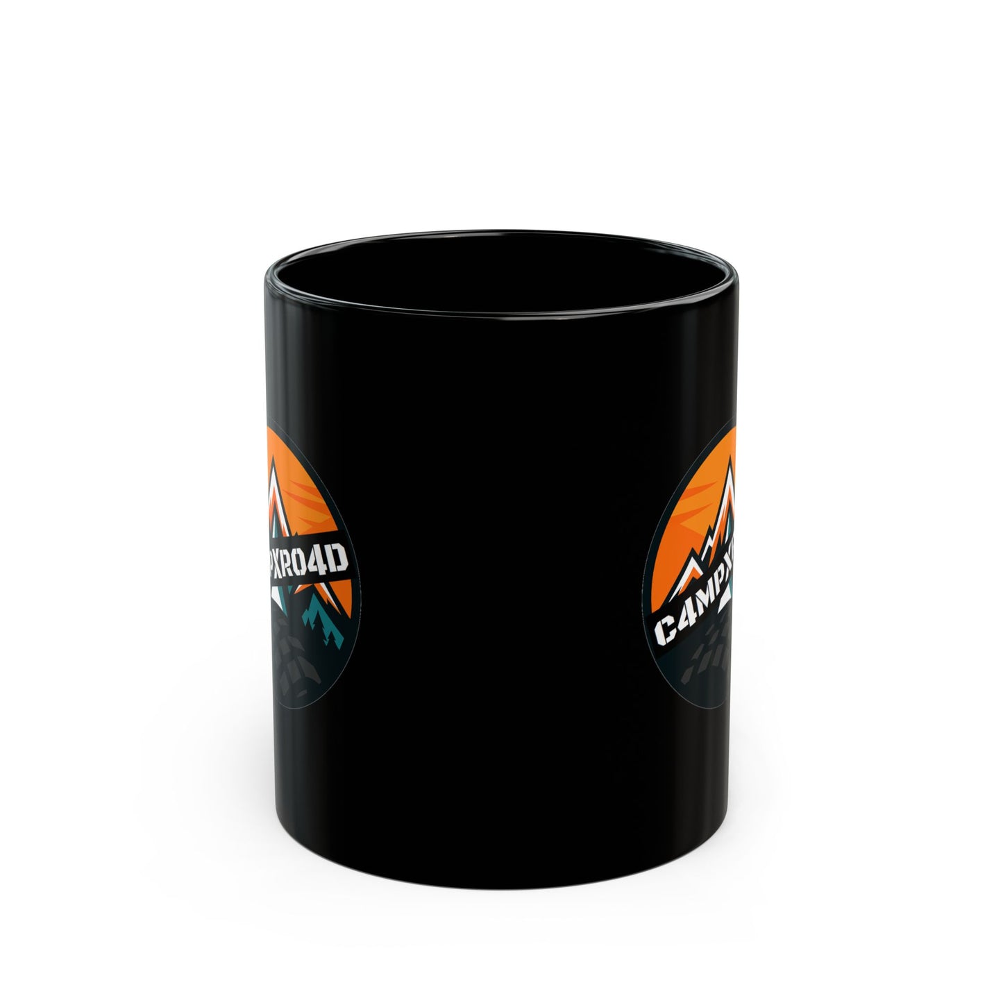 C4MPXRO4D Rounded Shield Camper Badge Mug | Black Ceramic Coffee Mug