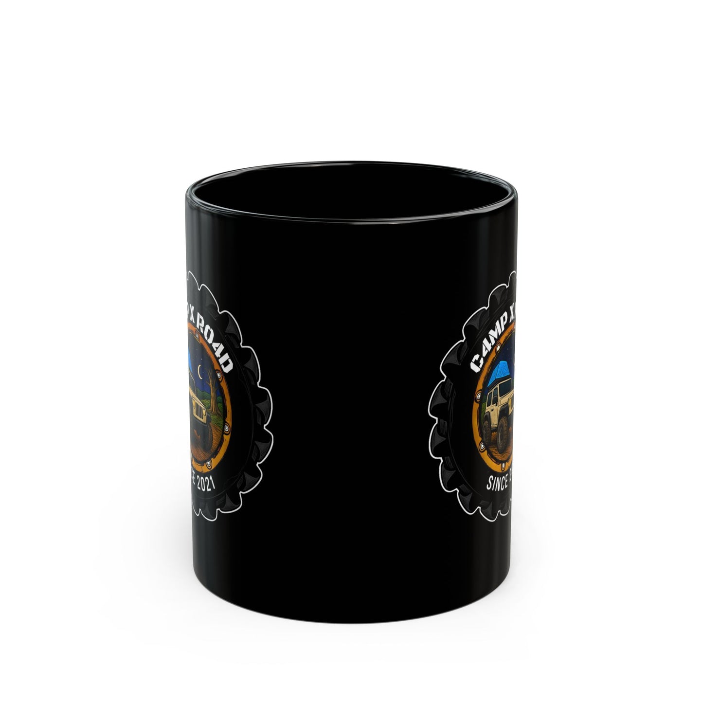 C4MPXRO4D Camper Badge Mug | Black Ceramic Coffee Mug