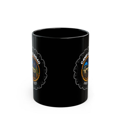 C4MPXRO4D Camper Badge Mug | Black Ceramic Coffee Mug