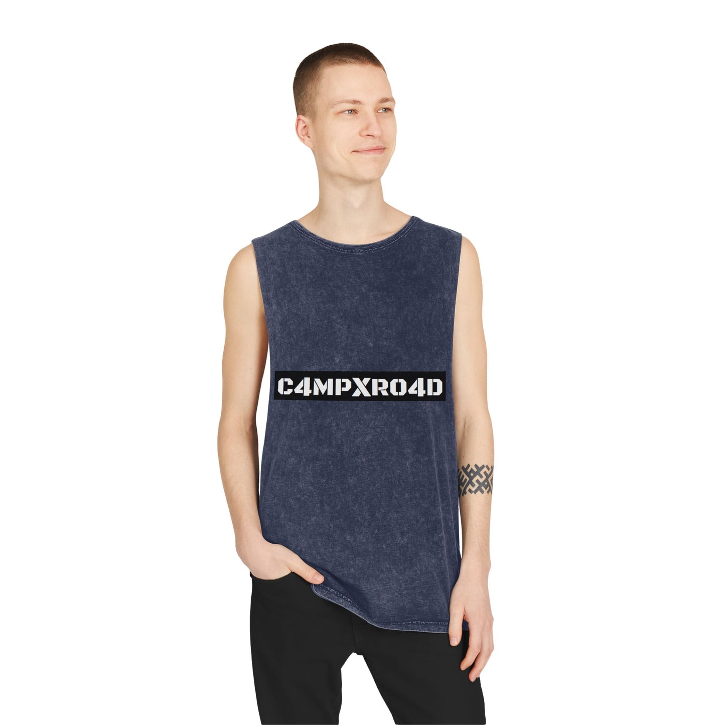 C4MPXR04D Tank Top | stonewash black, retro stencil logo