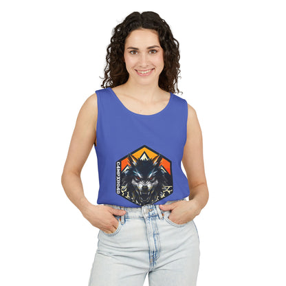 C4MPXRO4D Wolf Shield Camper Badge Tank Top | Graphic camping text tee