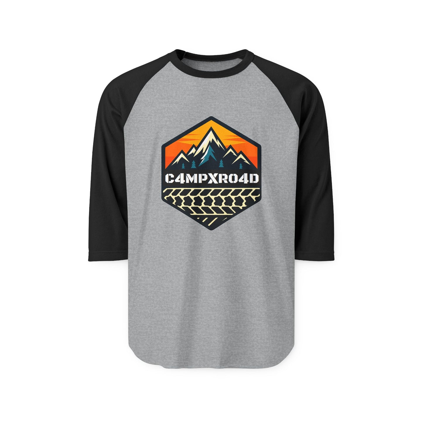C4MPXRO4D Hexa Shield Camper Badge Raglan Shirt | Gaming Code Baseball Tee