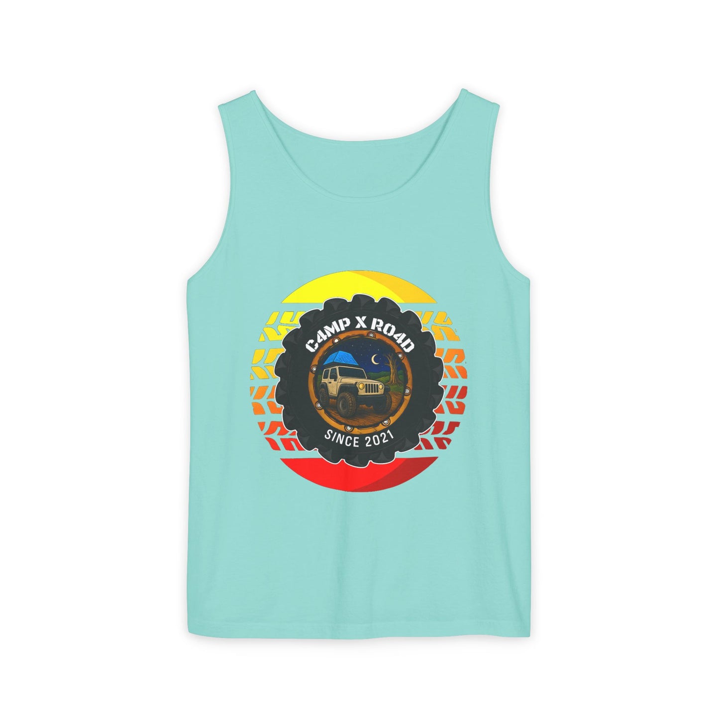 C4MPXRO4D Summer Camper Badge Tank Top | Graphic camping text tee