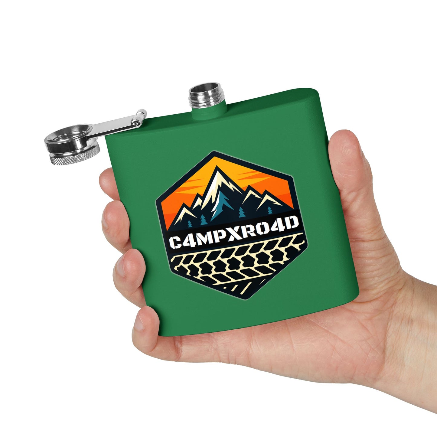 C4MPXRO4D Hexa Shield Camper Badge Flask
