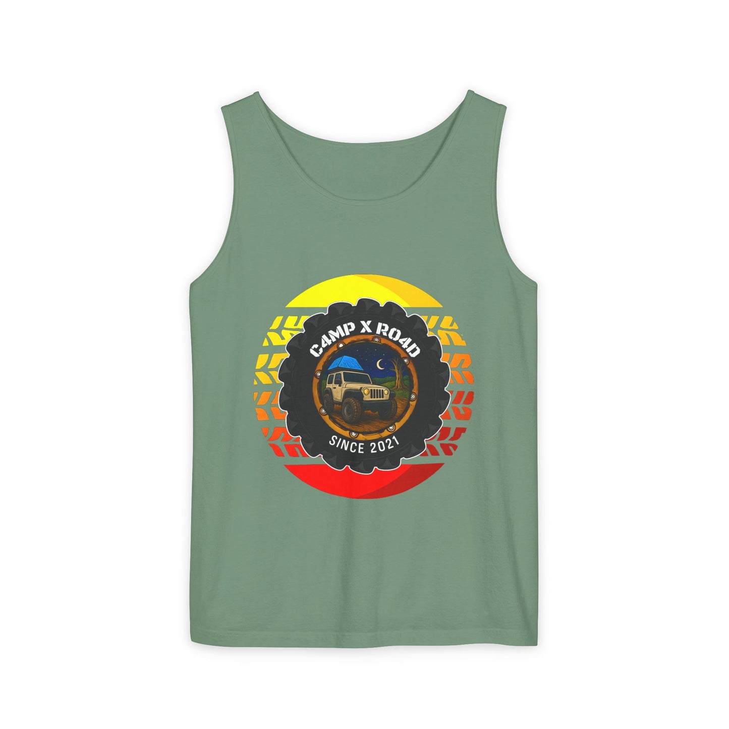 C4MPXRO4D Summer Camper Badge Tank Top | Graphic camping text tee