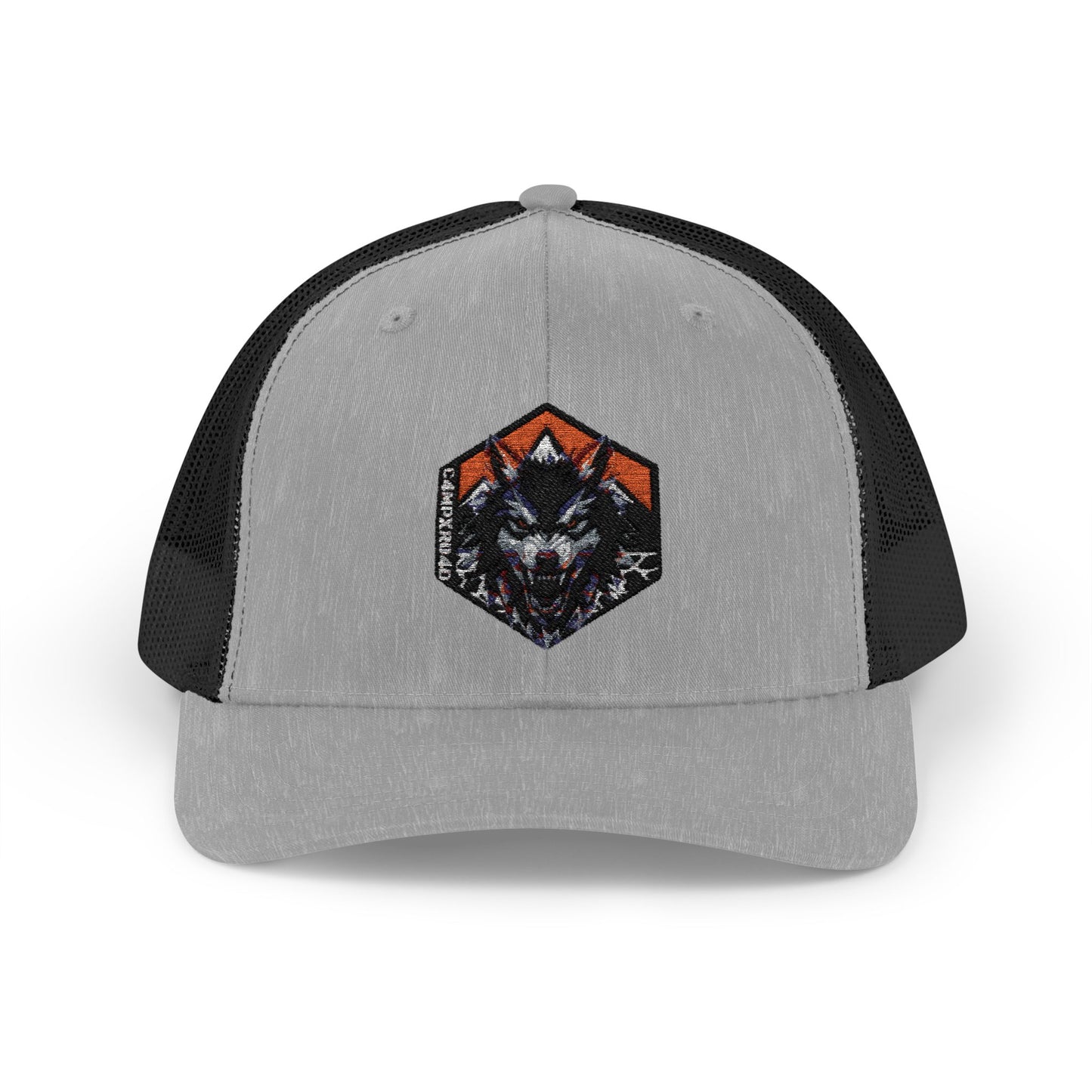 C4MPXRO4D Wolf Shield Camper Badge Cap | Trucker Snapback Mesh Hat