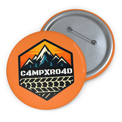 C4MPXRO4D Hexa Shield Camper Badge Pin Button | Custom Round Badge, Black Logo Button