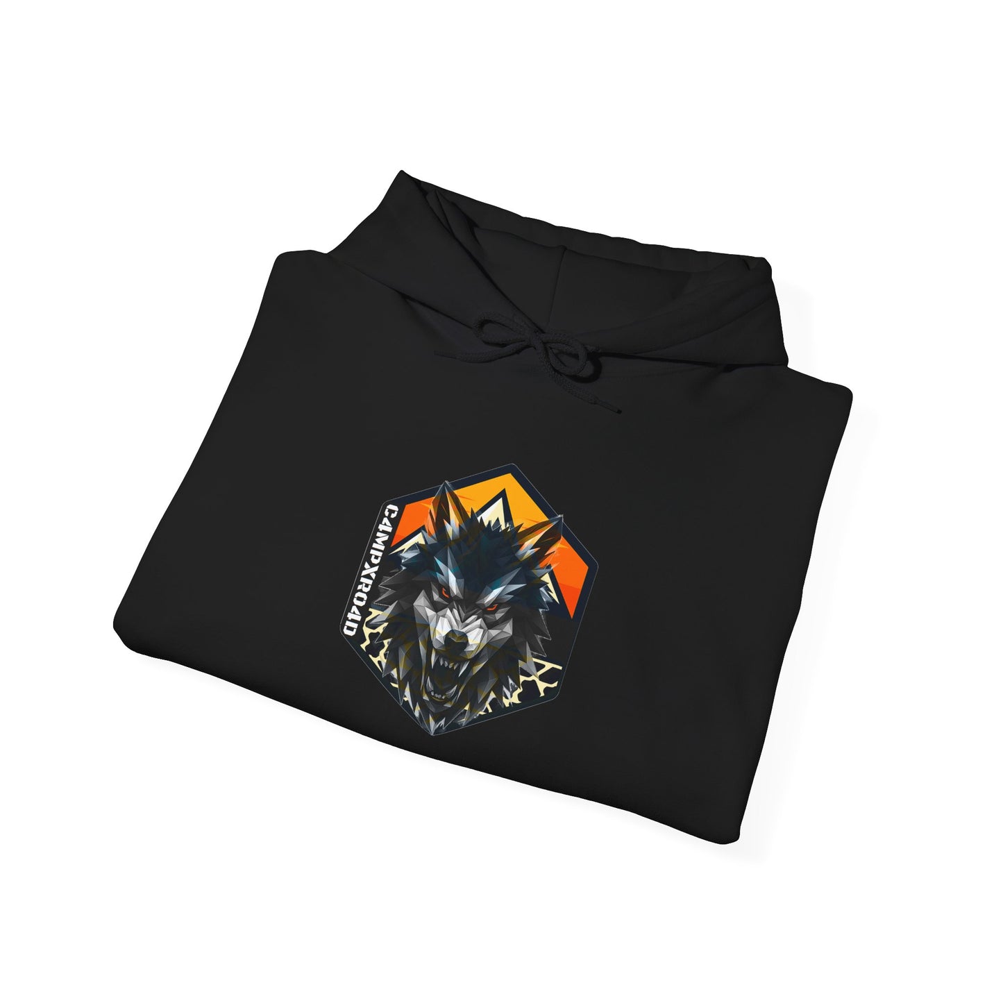 C4MPXRO4D Wolf Shield Camper Badge Hoodie | Black streetwear graphic sweatshirt