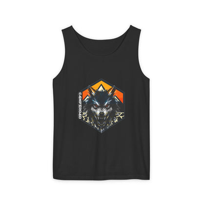 C4MPXRO4D Wolf Shield Camper Badge Tank Top | Graphic camping text tee