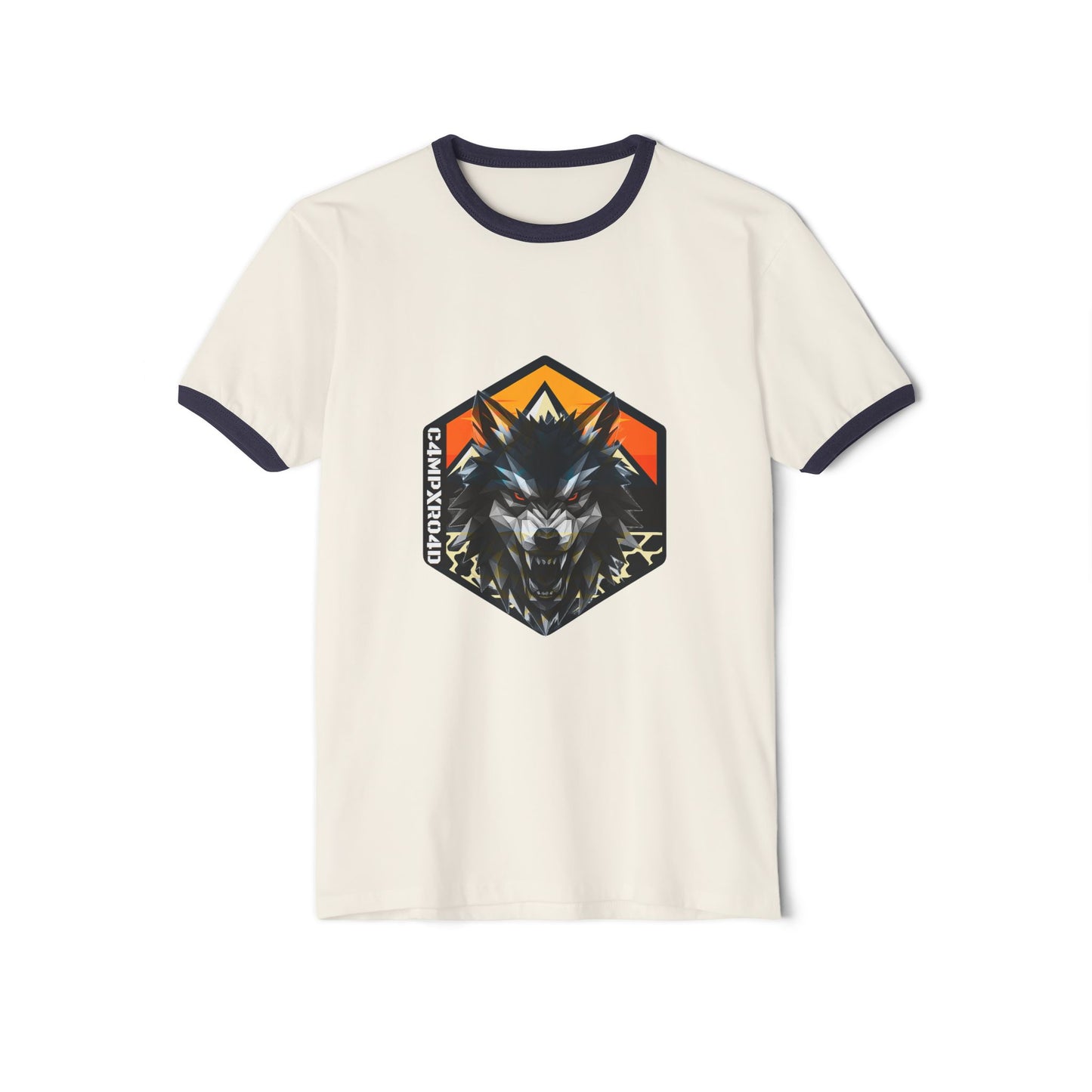 C4MPXRO4D Wolf Shield Camper Badge T-Shirt | ringer style