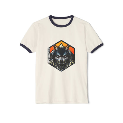 C4MPXRO4D Wolf Shield Camper Badge T-Shirt | ringer style