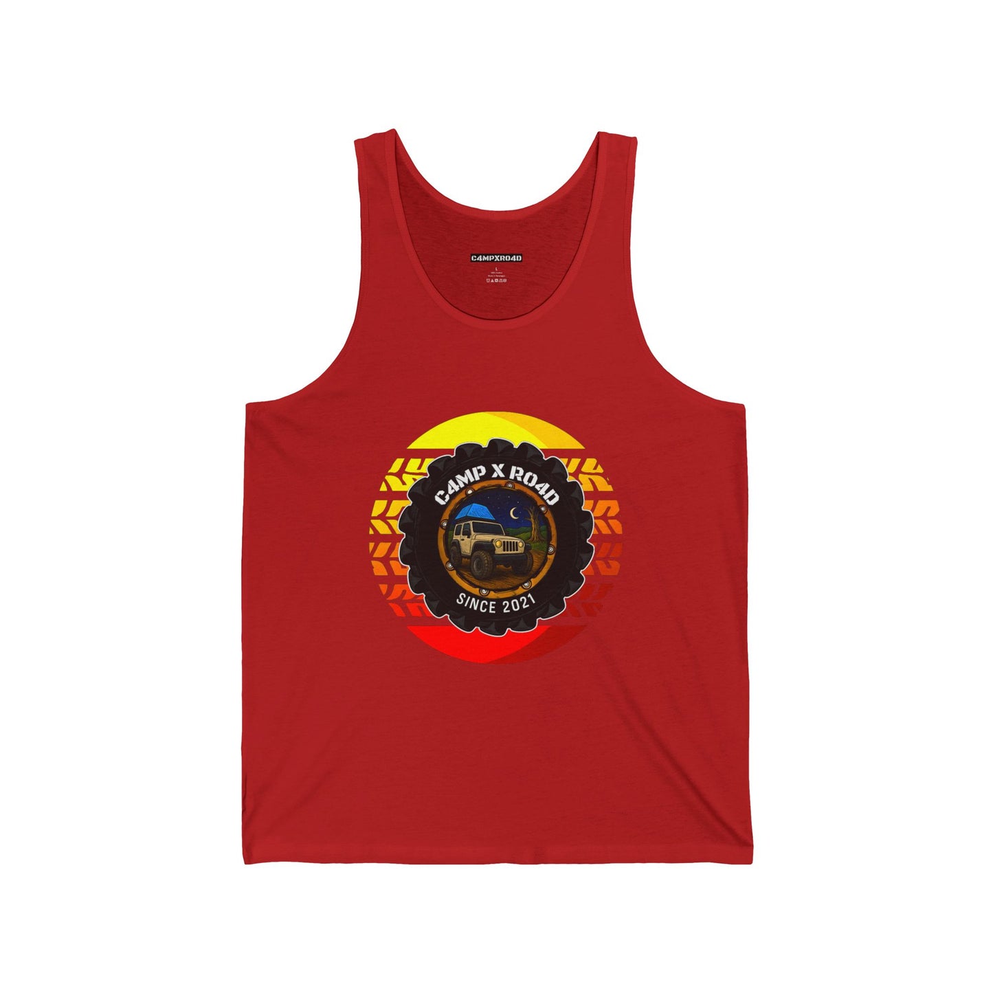 C4MPXRO4D Summer Camper Badge Tank Top | Gaming Techwear Hacker Style