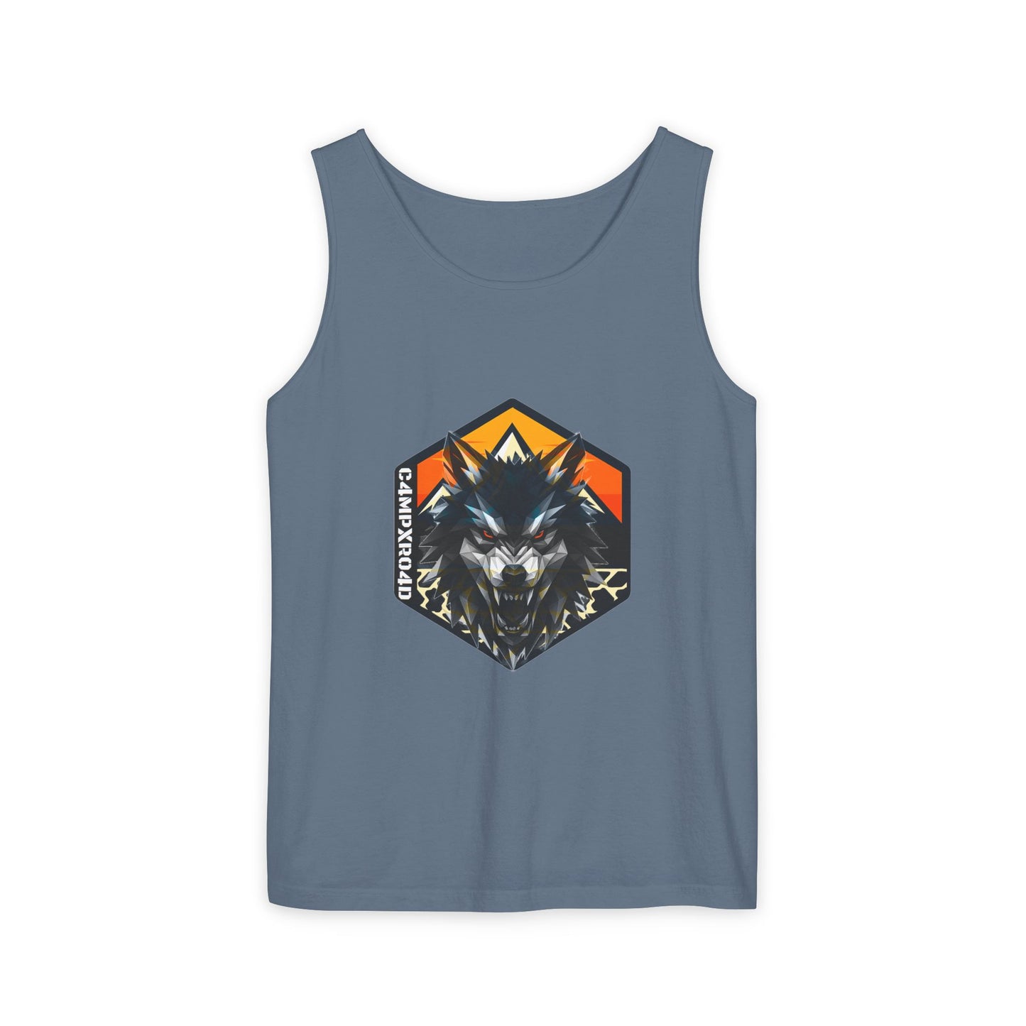 C4MPXRO4D Wolf Shield Camper Badge Tank Top | Graphic camping text tee