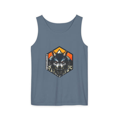C4MPXRO4D Wolf Shield Camper Badge Tank Top | Graphic camping text tee