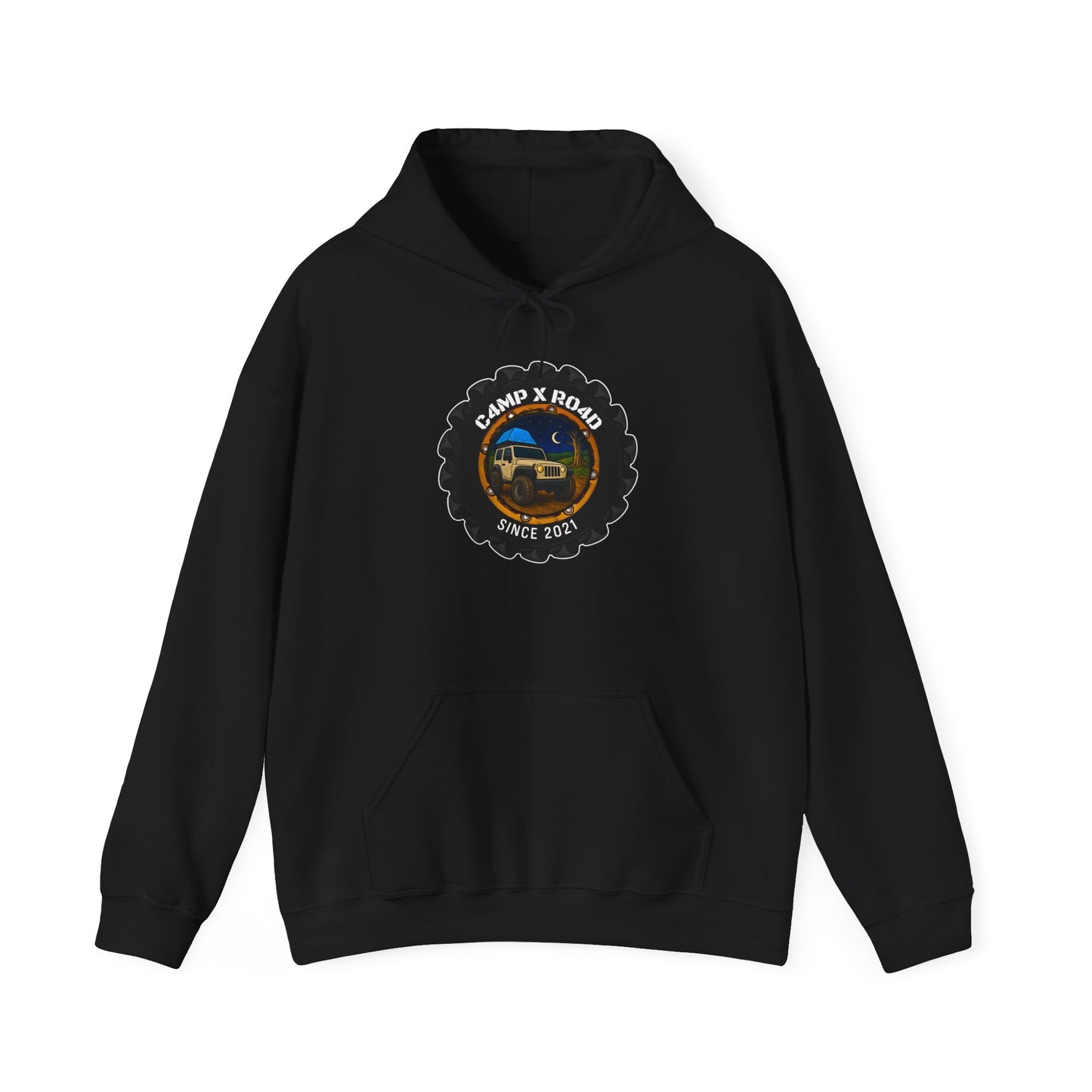 C4MPXRO4D Camper Badge Hoodie | Black streetwear graphic sweatshirt